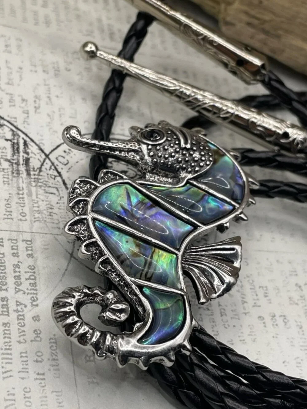 ABALONE Shell SEAHORSE Sea Horse Life Beach BOLO Tie Dad Son Festival wedding
